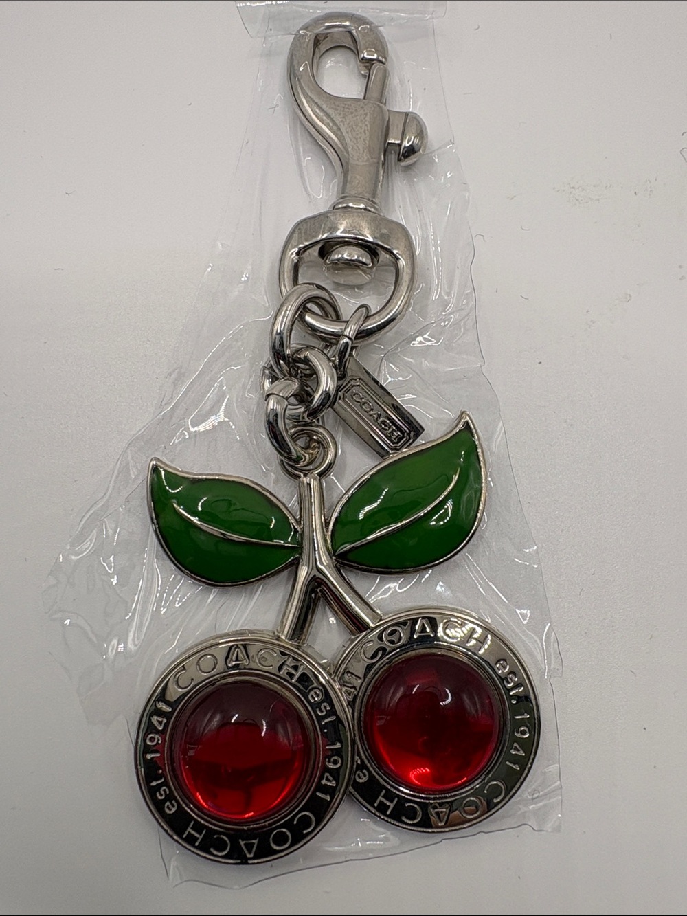 COACH Green & Red Cherry Keychain Charm- New In Package